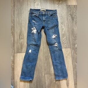 GAP Distressed Flannel Patch Jeans 28 R Straight Leg Light wash